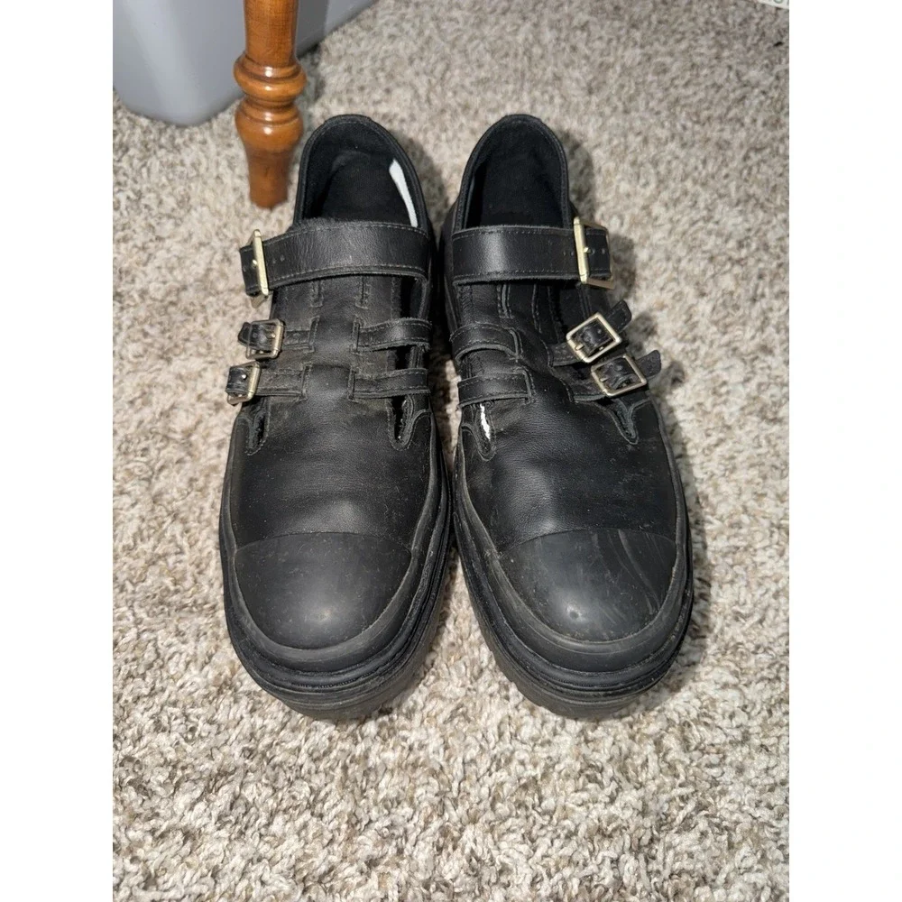 Converse Mary Jane Platform Black Lugged Heel Platform Buckle Shoes Womens 7.5